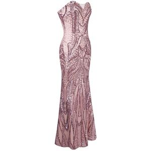 Evening gown prom dress pink blush sequins